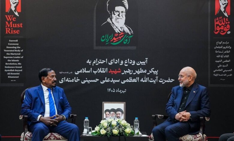 قالیباف، رئیس مجلس بنگلادش، پیروزی ملت ایران، هیمنه آمریکا، شکست آمریکا، رژیم صهیونیستی، جنگ رمضان، دیدار سیاسی، مقاومت ایران، حافظ الدین احمد